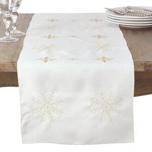 Embroidered Snowflake White Table Runner - 16"x72"